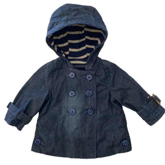 Tommy Hilfiger Baby Girls Hooded Denim Pea Coat Polka-Dot Buttons 6-9 Months - Picture 11 of 11
